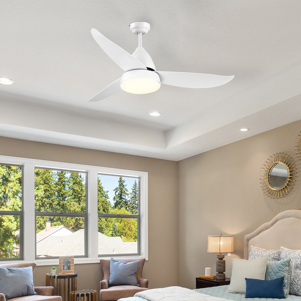 Reversible Ceiling Fan with Light, 3 Blades Indoor Modern Mount White LED Lighting Fan with Remote Controller, for Bedroom, Living Room, White