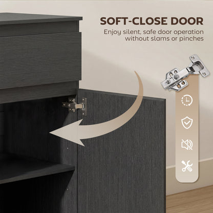 Sideboard Storage Cabinet, Kitchen Cupboard with 5 Drawers, Black