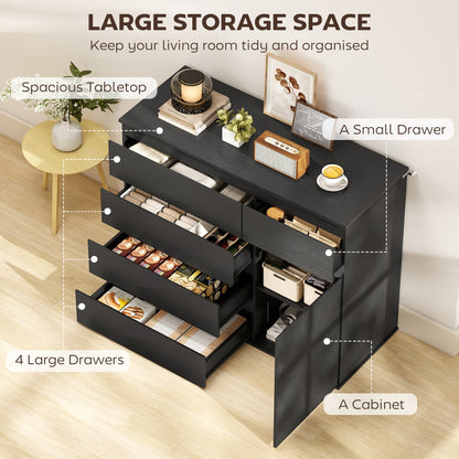 Sideboard Storage Cabinet, Kitchen Cupboard with 5 Drawers, Black