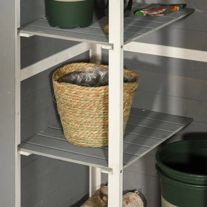 Garden Storage Shed Fir Wood Tool Cabinet Organiser with Shelves - Grey