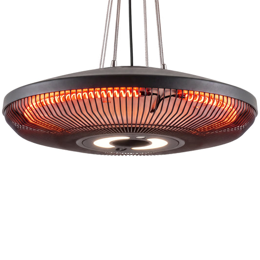 2000 W Hanging Electric Patio Heater with LED Light, IP65, Black