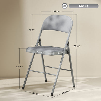 Folding Chairs Set of 4, Foldable Chairs with Cushions, Light Grey