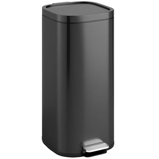 30L Kitchen Bin, Pedal Bin with Lid, Removable Inner Bucket, Black