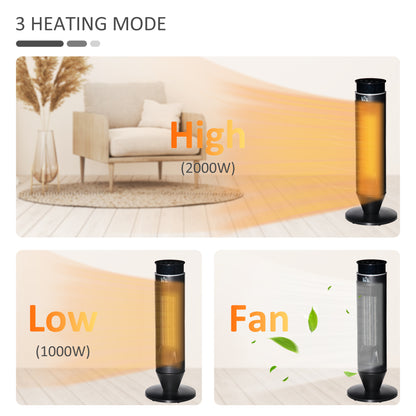 2000W Oscillating Electric Heater with Remote Control and 8-Hour Timer - Black