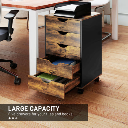 Filing Cabinet with 5 Drawers, Under Desk Drawer, Rustic Brown