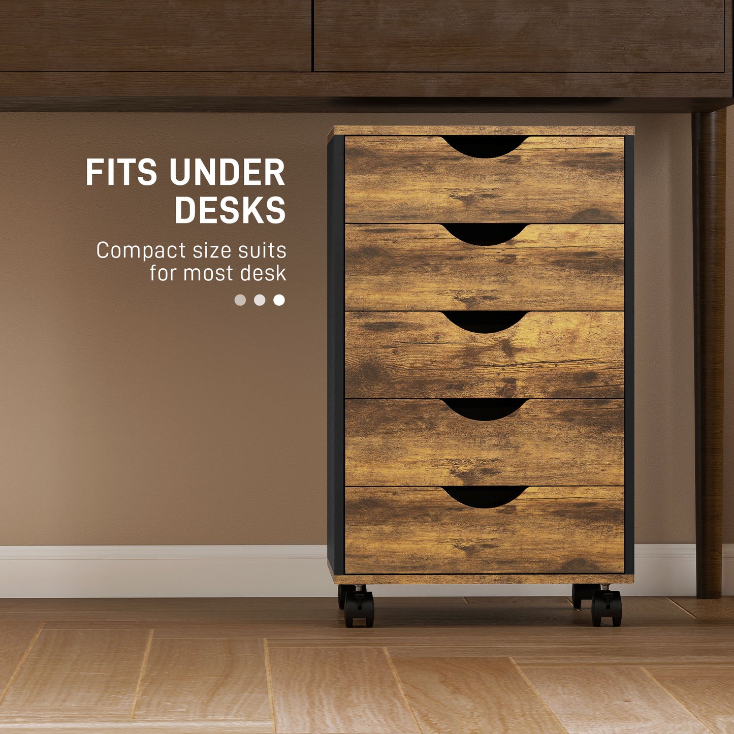 Filing Cabinet with 5 Drawers, Under Desk Drawer, Rustic Brown