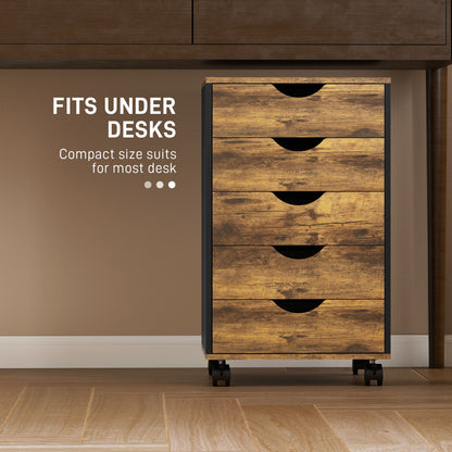 Filing Cabinet with 5 Drawers, Under Desk Drawer, Rustic Brown