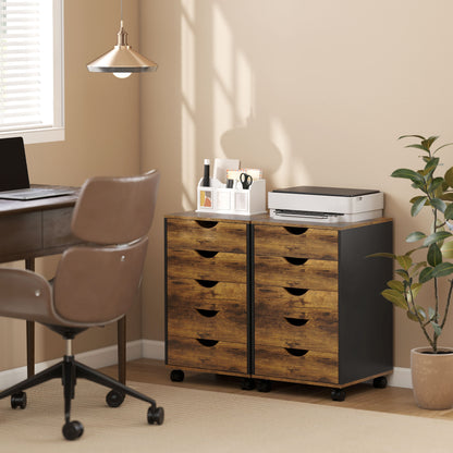 Filing Cabinet with 5 Drawers, Under Desk Drawer, Rustic Brown