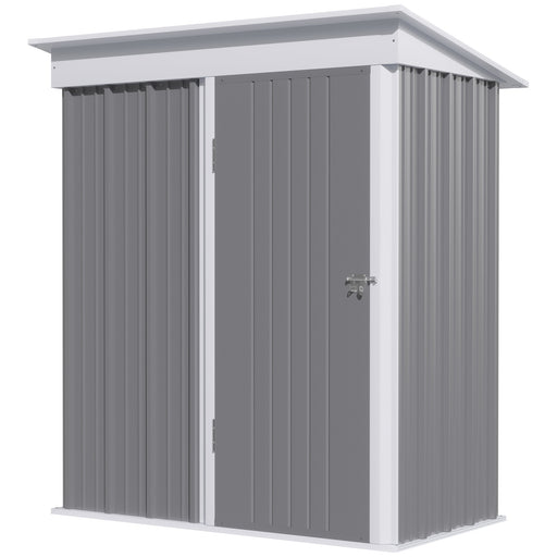 Metal Garden Shed, Outdoor Lean-to Shed for Tool Motor Bike, with Adjustable Shelf, Lock, Gloves, 5'x3'x6', Grey