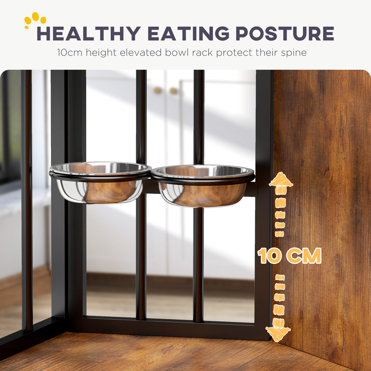 Corner Dog Crate Furniture, Heavy Duty Dog Kennel Side End Table Indoor with 2 Bowls, Lockable Doors, Decorative Pet for Small and Medium Dogs, Rustic Brown