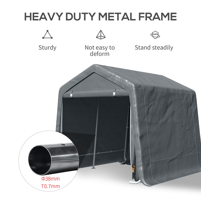 Garden Storage Tent, Heavy Duty Bike Shed, Patio Storage Shelter w/ Metal Frame and Double Zipper Doors, 2.8m x 2.4m x 2.4m, Grey