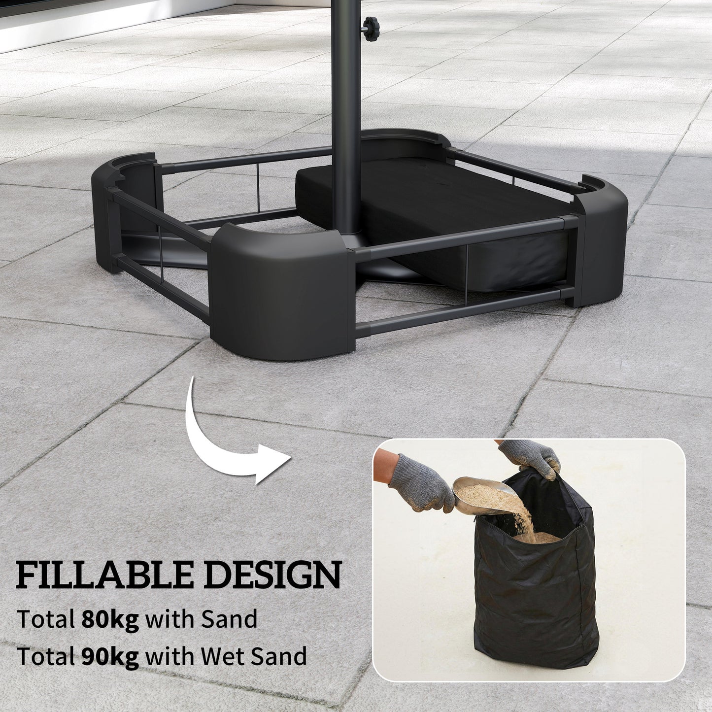 Garden Parasol Base 80 kg Sand Filled 48 mm Poles