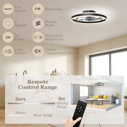 Ceiling Fan with Light and Remote, 3 Colour Temperatures, 50cm, Black