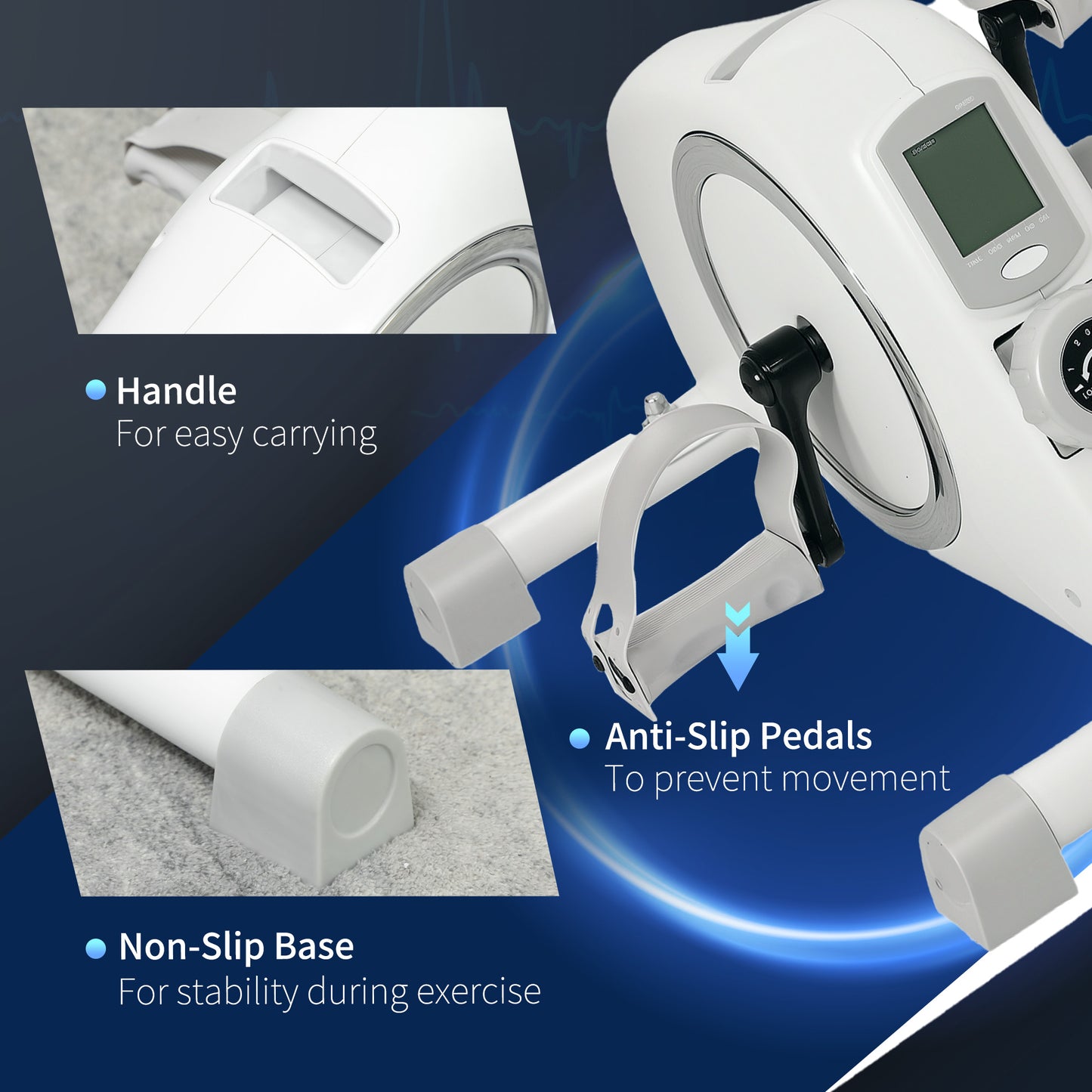 Pedal Exerciser with 8-Level Magnetic Resistance, White