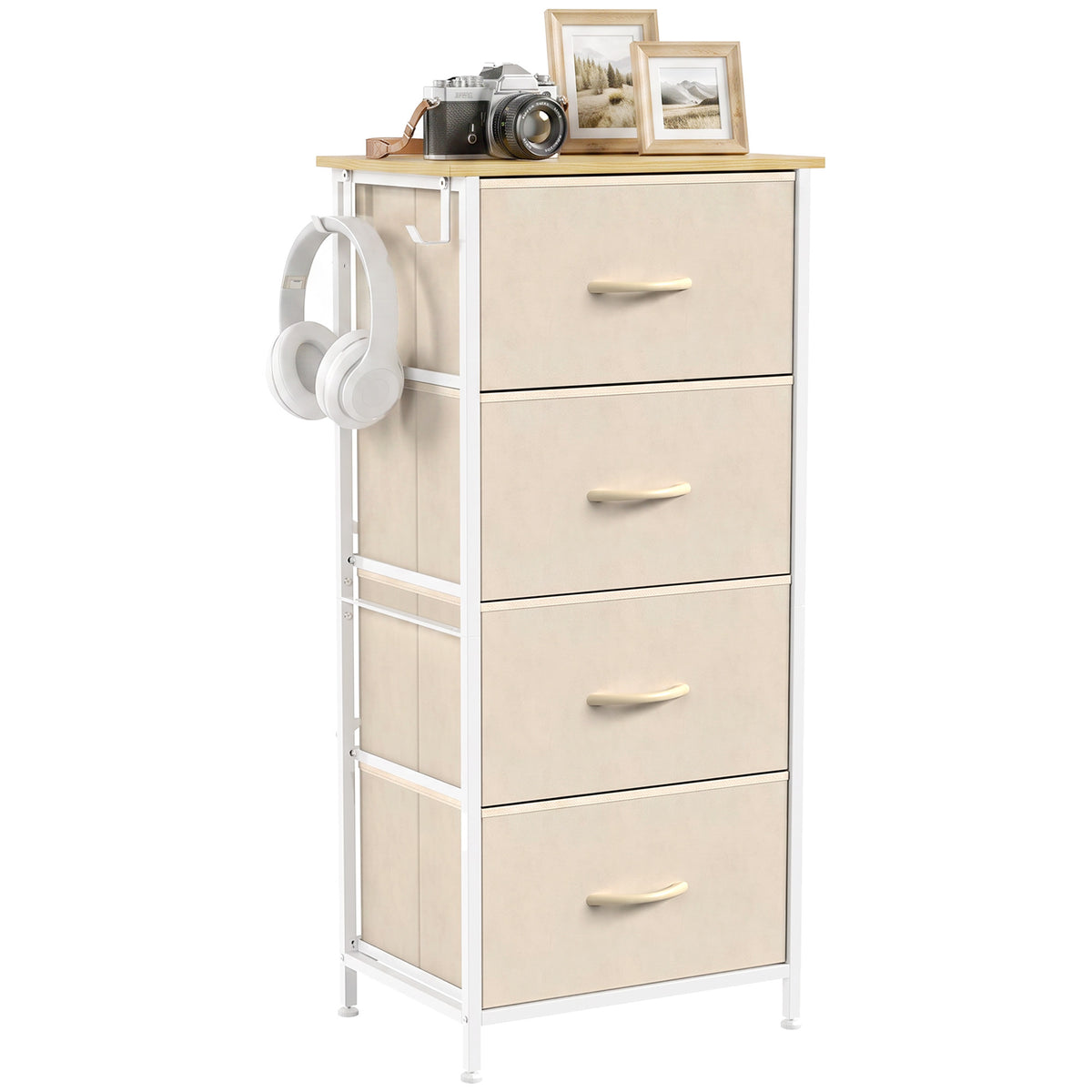 Fabric Chest of Drawers, 4 Drawer Dresser for Bedroom, Beige