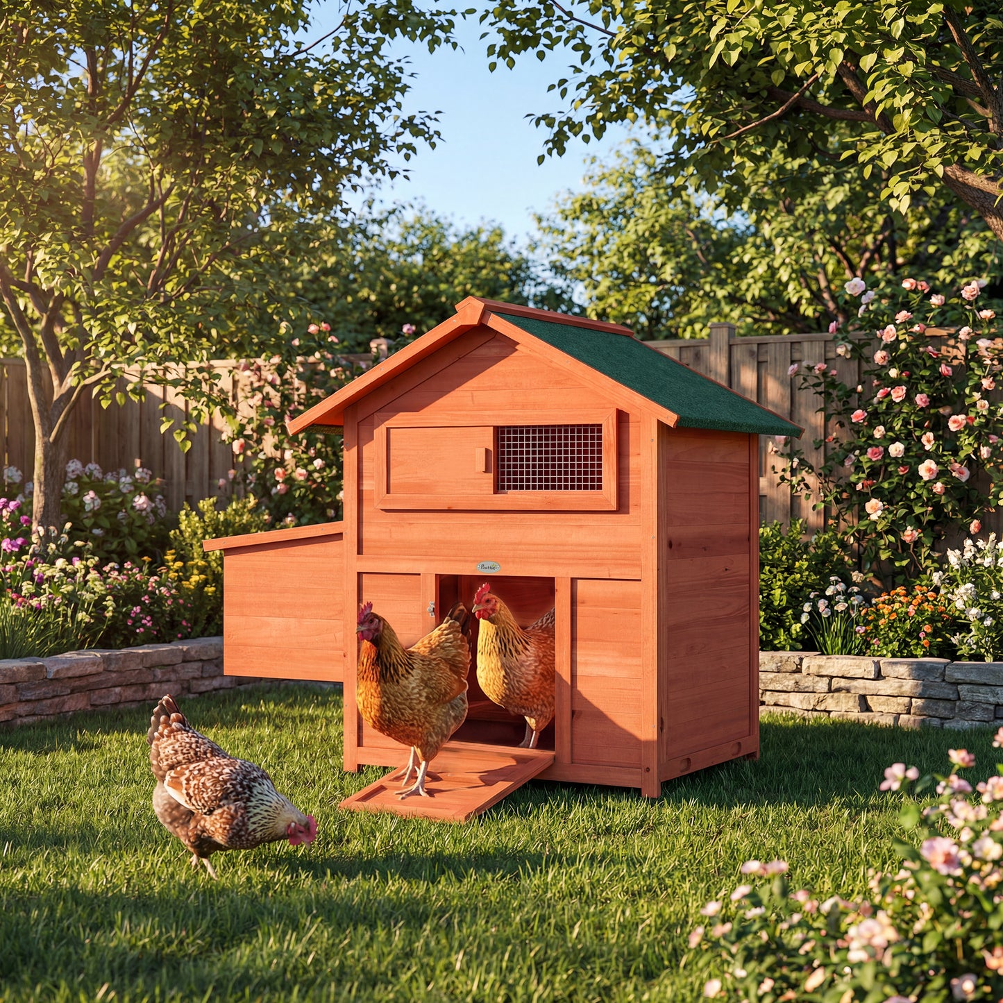 Chicken Coop, Wooden Hen House with Nesting Box, Pull-Out Tray