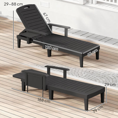 Set of 2 Resin Reclining Sun Loungers for Garden, Black