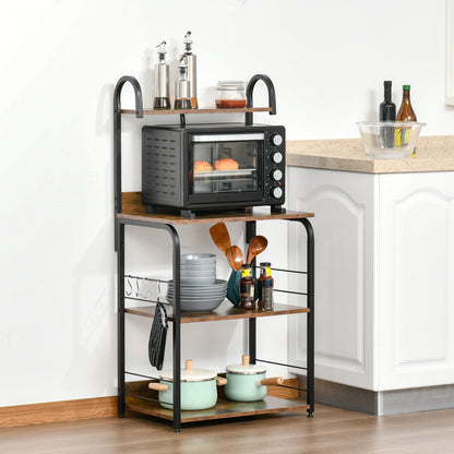 4-Tier Baker's Rack with Storage, Microwave Stand with 4 Hooks