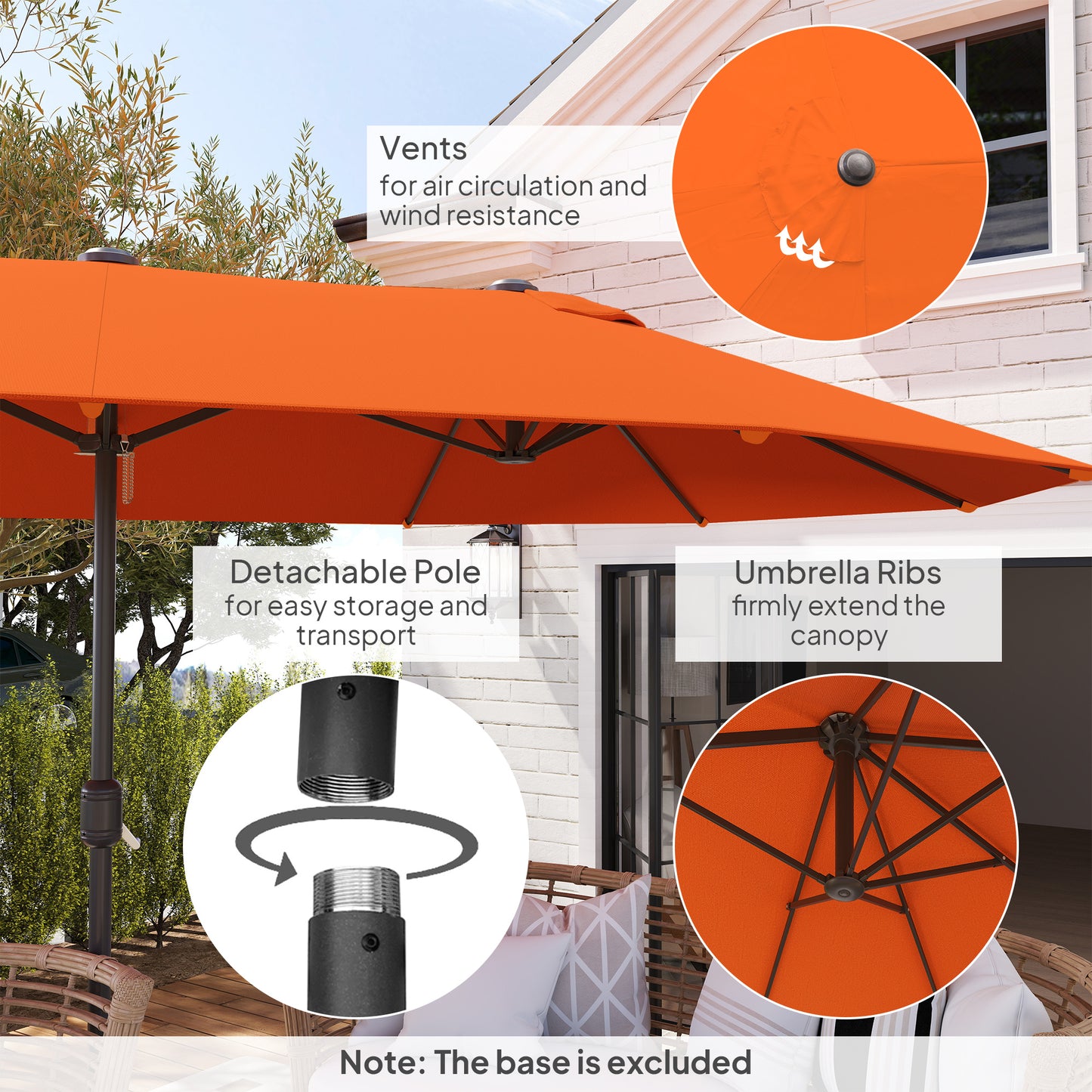 Sun Umbrella Canopy Double-sided Crank Sun Shade 4.6M Orange