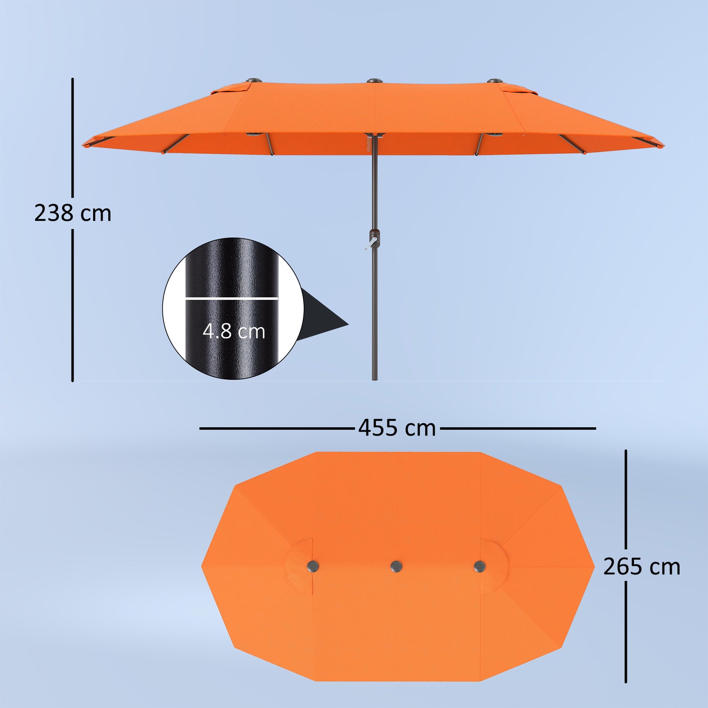 Sun Umbrella Canopy Double-sided Crank Sun Shade 4.6M Orange