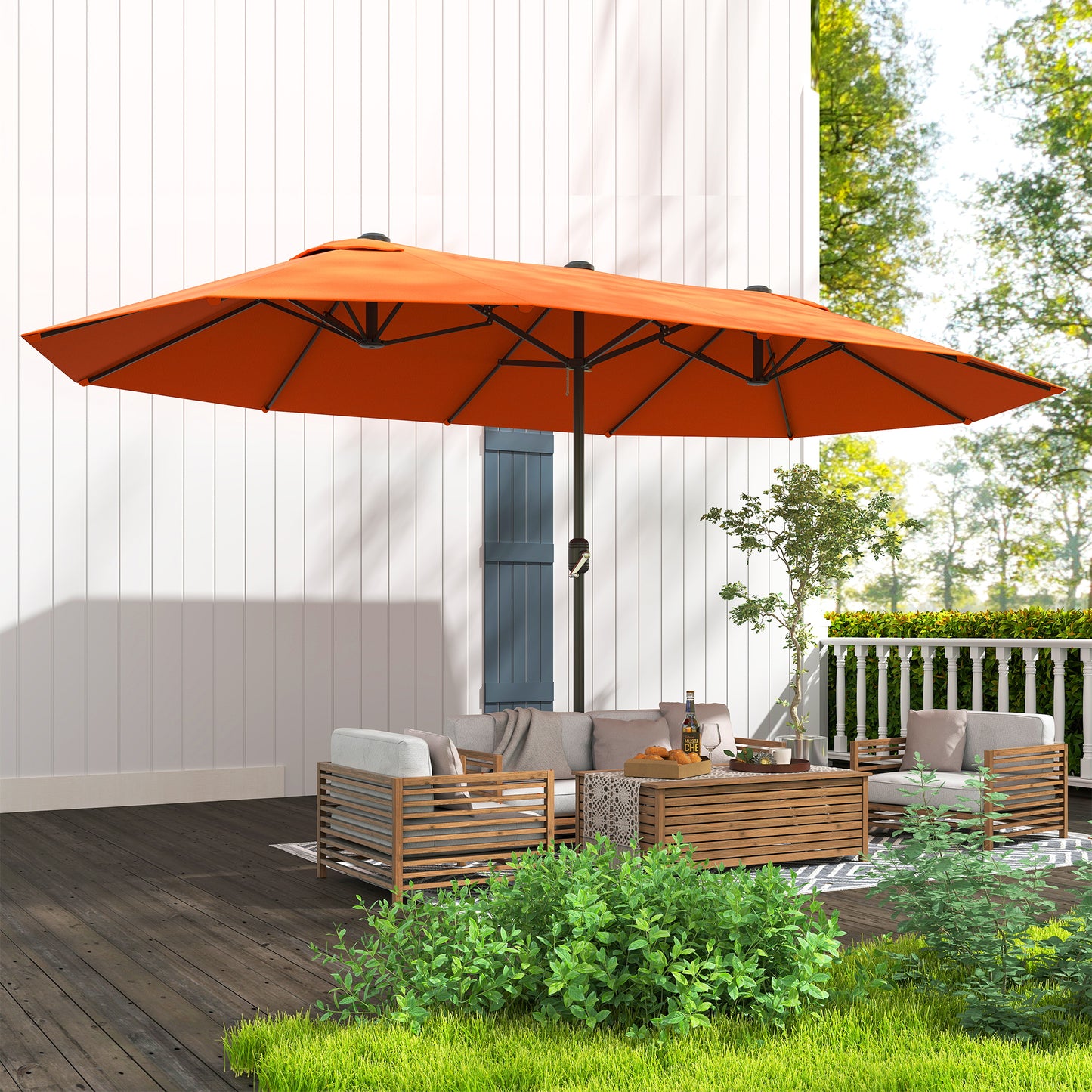 Sun Umbrella Canopy Double-sided Crank Sun Shade 4.6M Orange