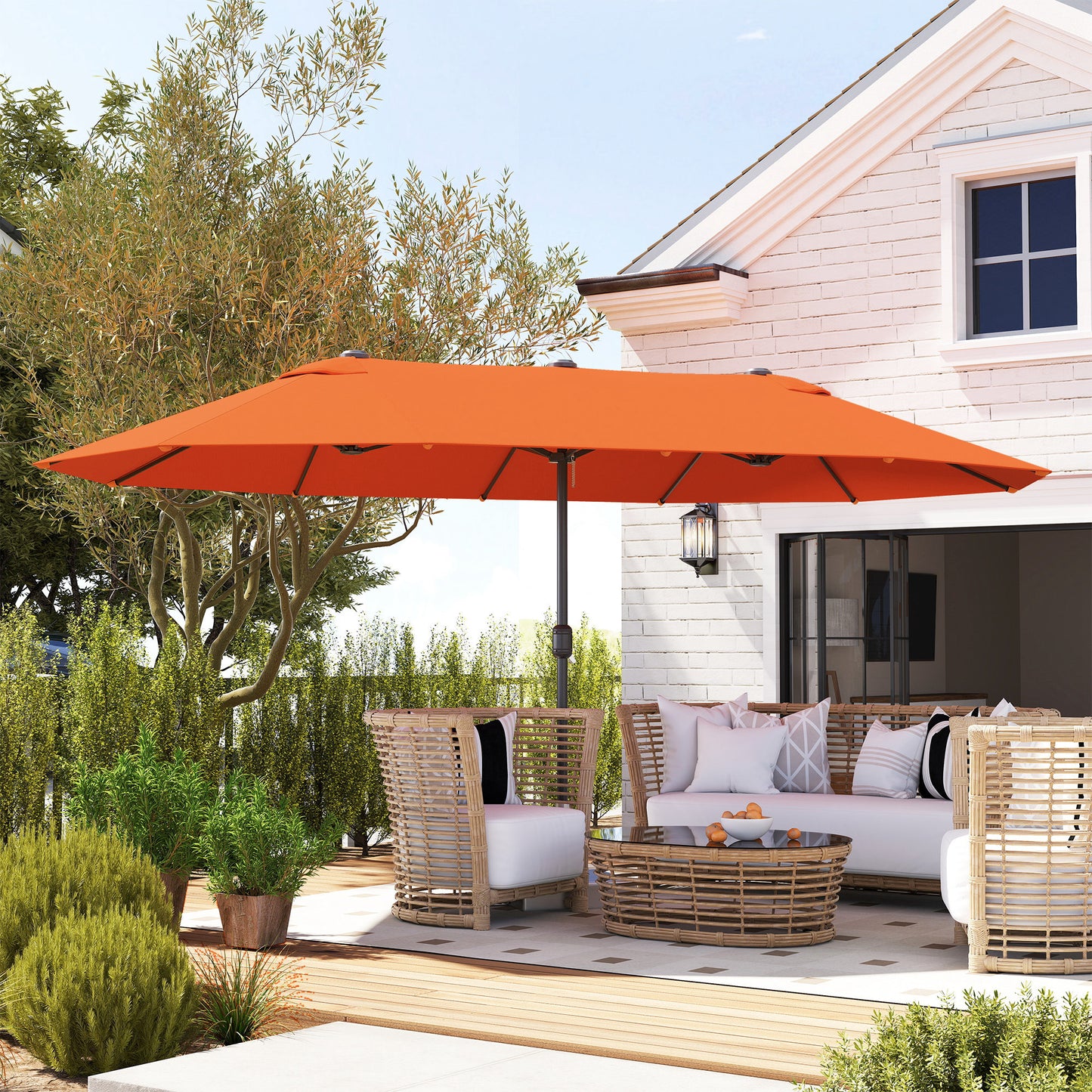Sun Umbrella Canopy Double-sided Crank Sun Shade 4.6M Orange