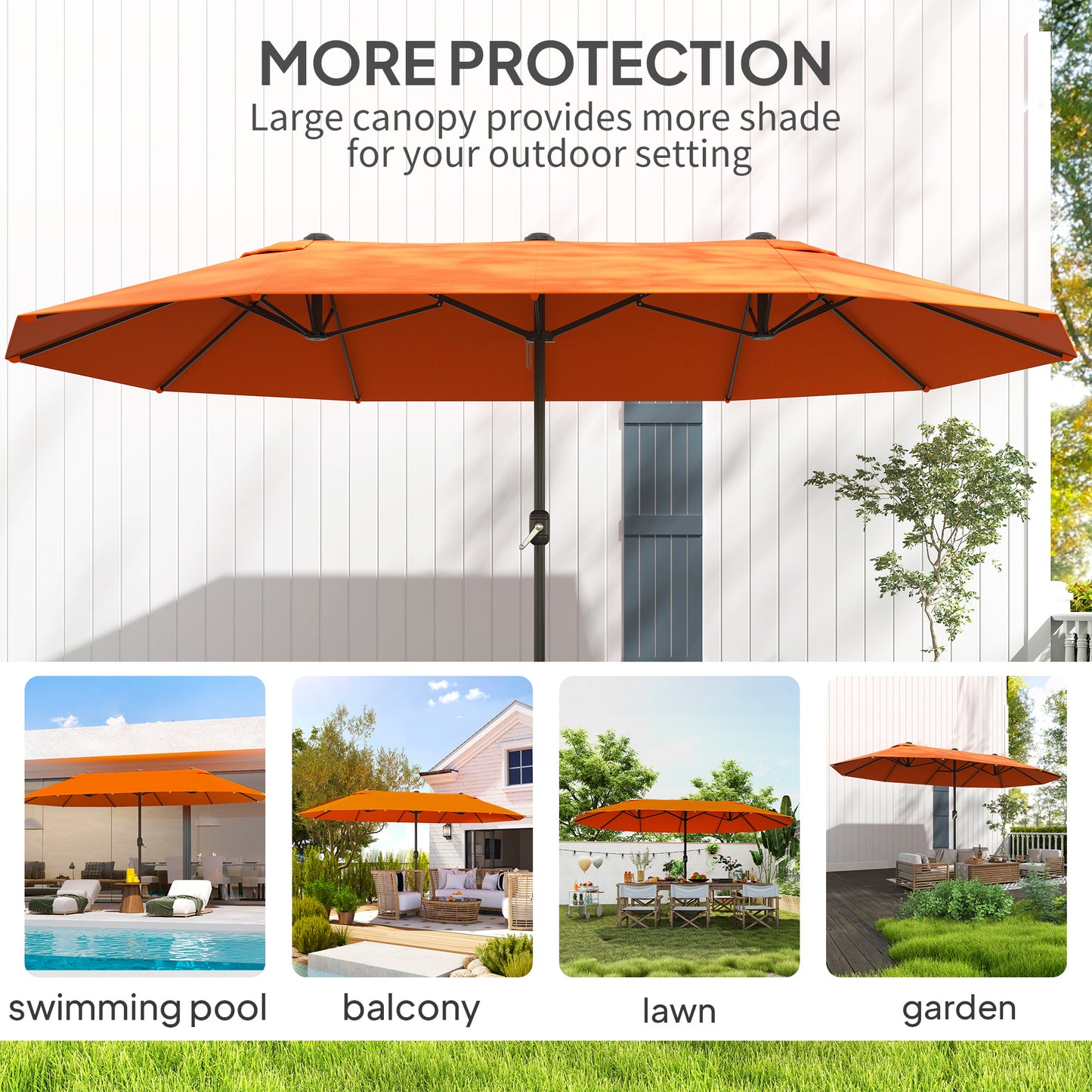 Sun Umbrella Canopy Double-sided Crank Sun Shade 4.6M Orange