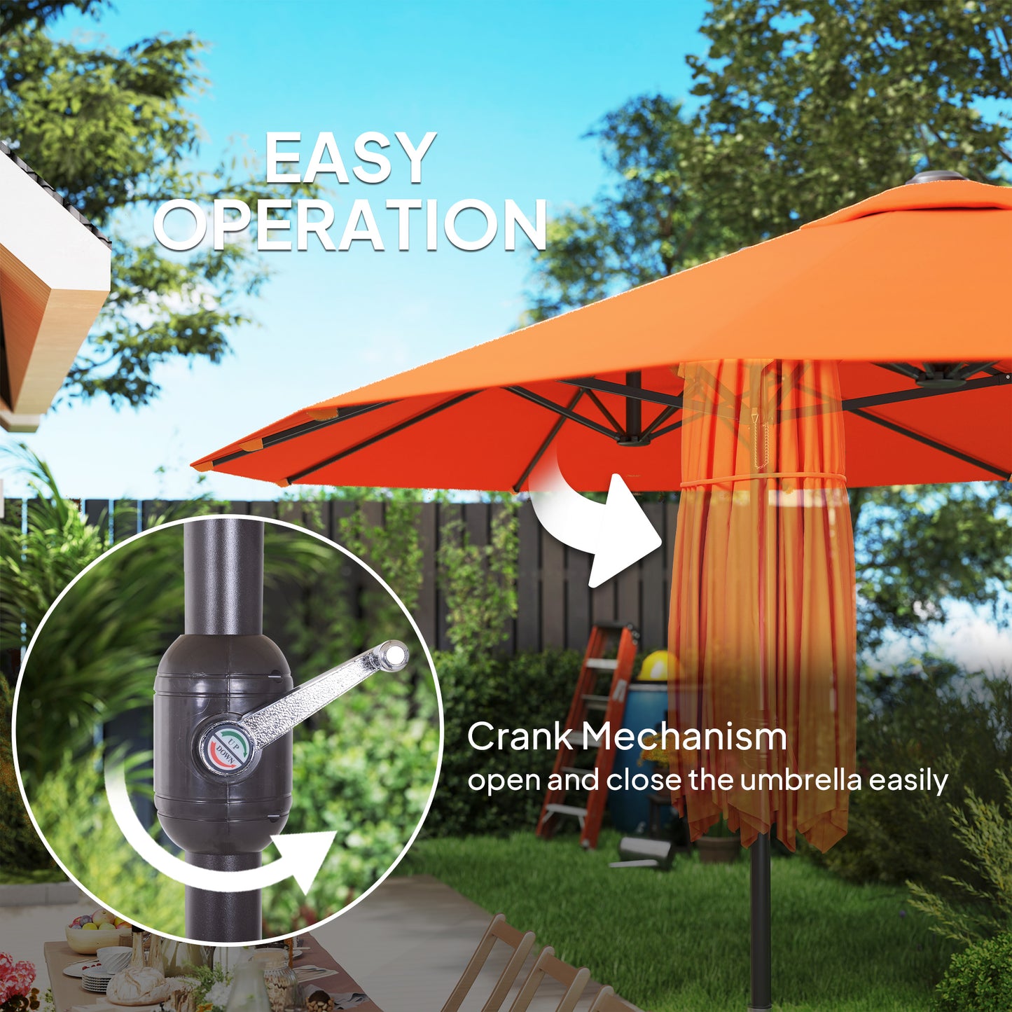 Sun Umbrella Canopy Double-sided Crank Sun Shade 4.6M Orange
