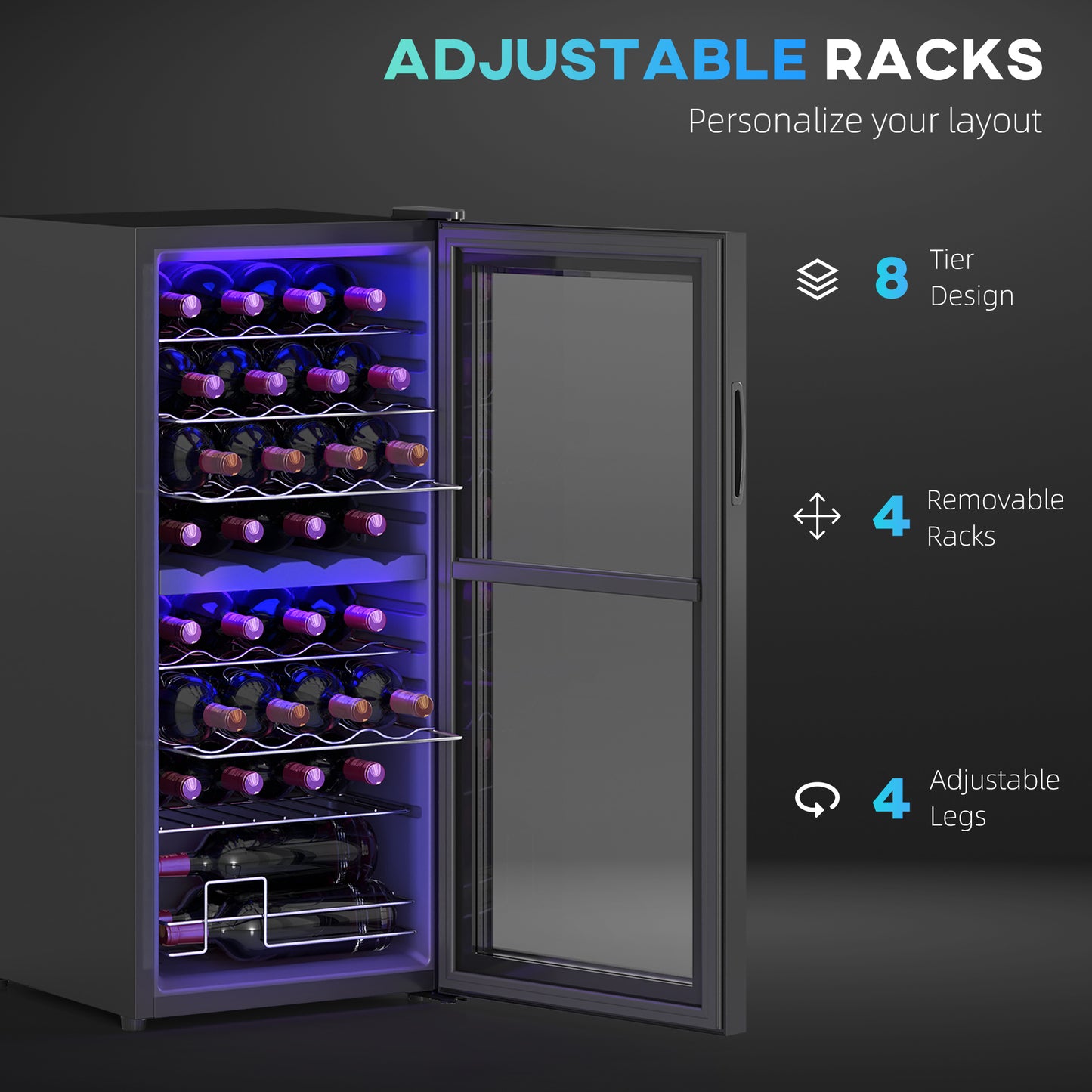 86L Dual Zone Wine Cooler with Adjustable Temperature Control, Black