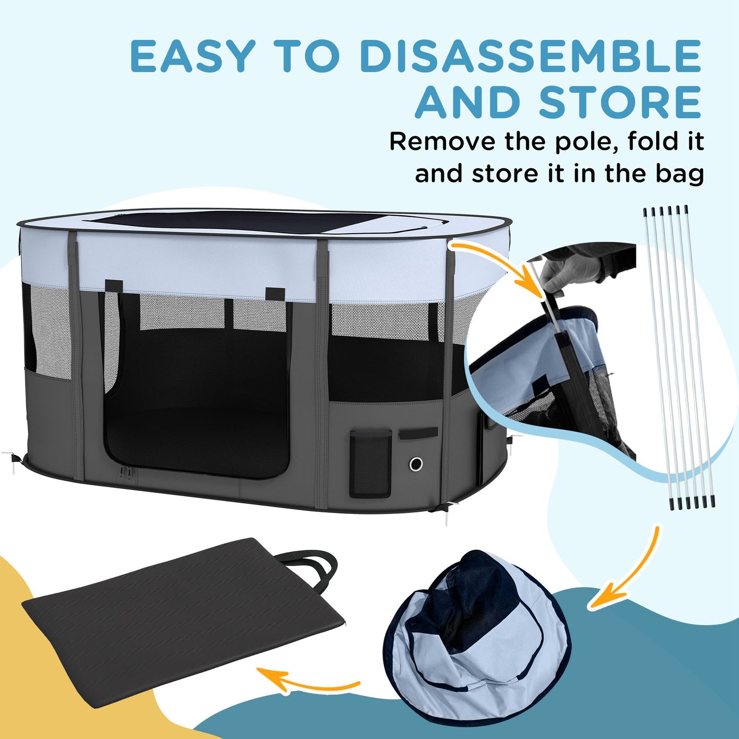 Portable Dog Pen for Puppies, Rabbits, Kittens, Guinea Pigs - Grey