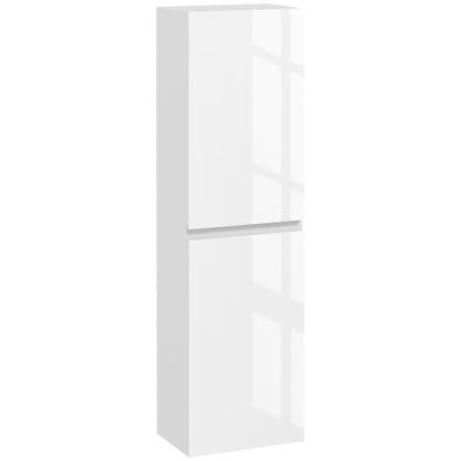 Slim Bathroom Cabinet with 2 Cupboards and Adjustable Shelves - High Gloss White