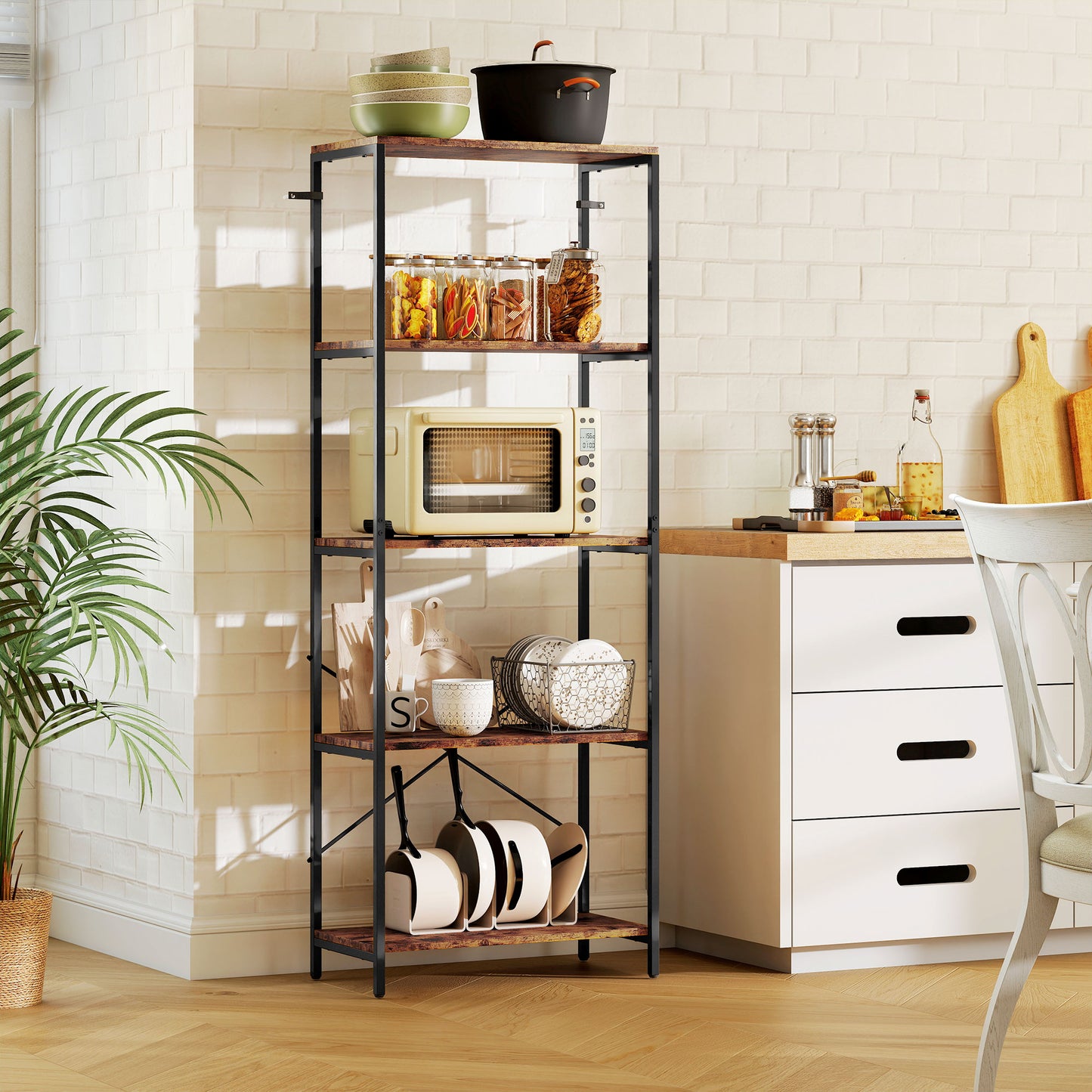 Industrial Bookshelf, Freestanding Bookcase, Rustic Brown and Black