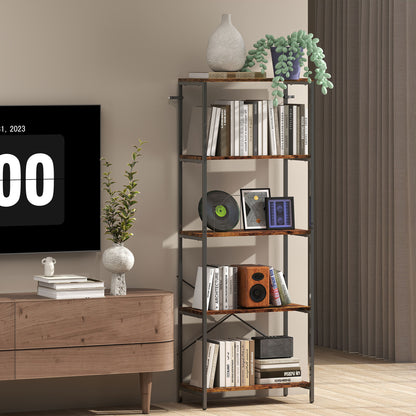 Industrial Bookshelf, Freestanding Bookcase, Rustic Brown and Black