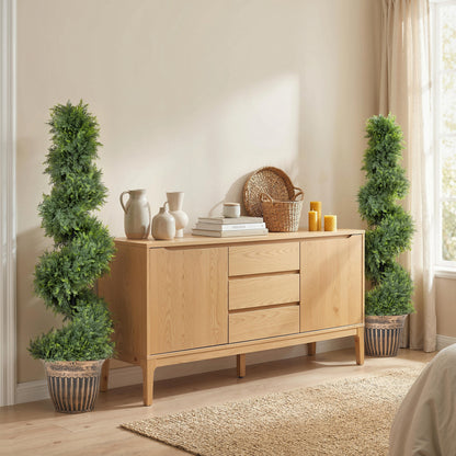 Set of 2 Potted Artificial Plants, Topiary Spiral Cypressd Trees