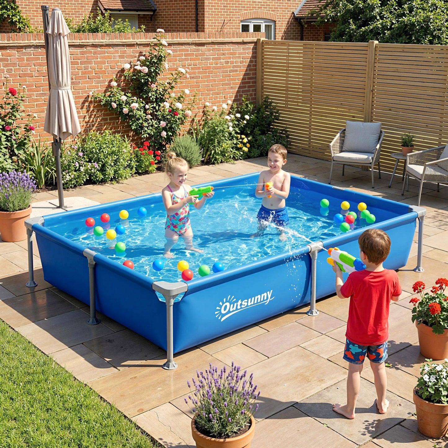 Metal Frame Swimming Pool, Rectangle Frame Pool, 229 x 160 cm, Blue