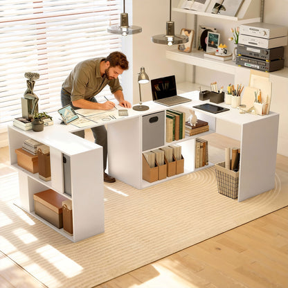 L Shaped Computer Desk, 110 x 100cm Reversible Corner Desk, White
