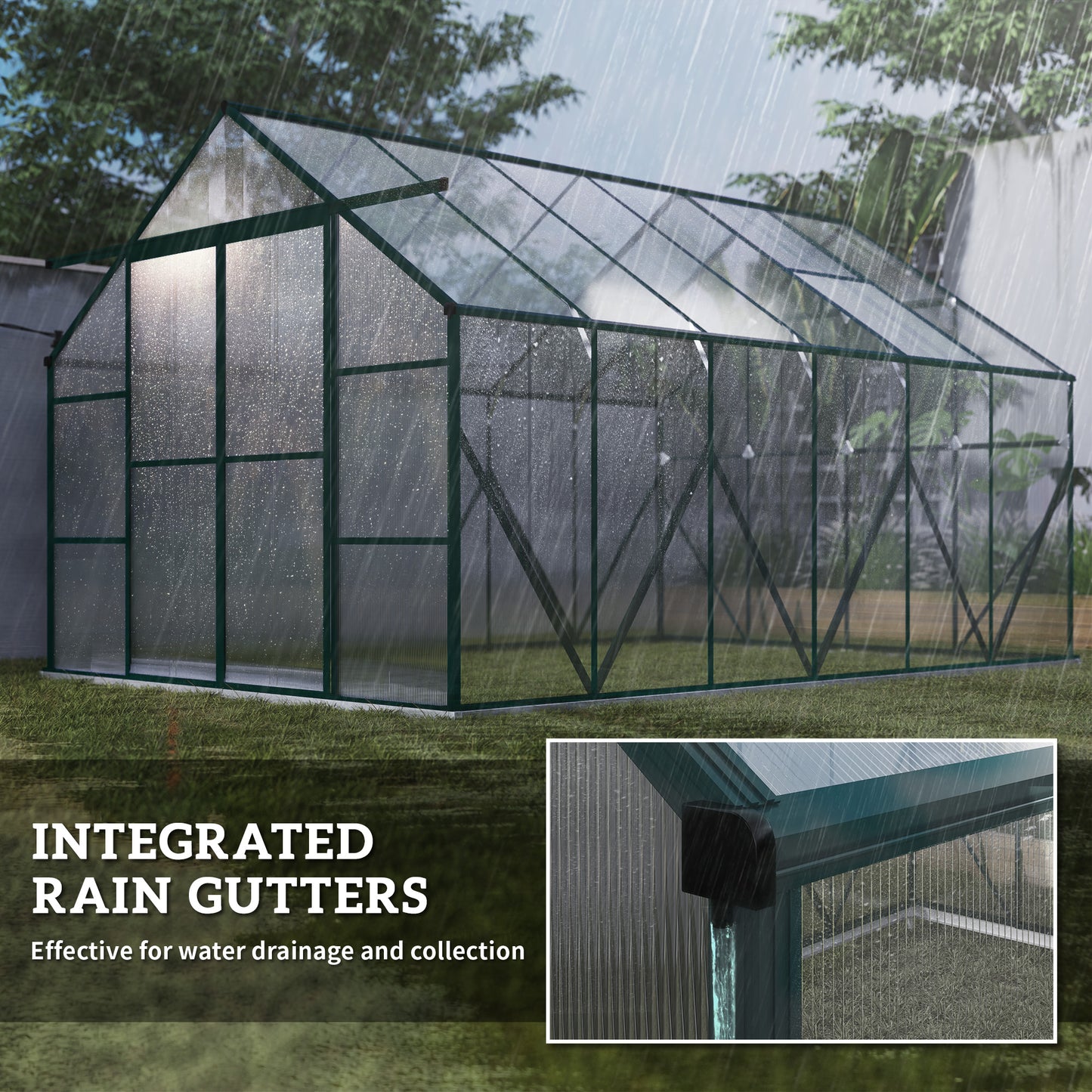 8x12ft Polycarbonate Walk-in Greenhouse Outdoor w/ Double Sliding Door