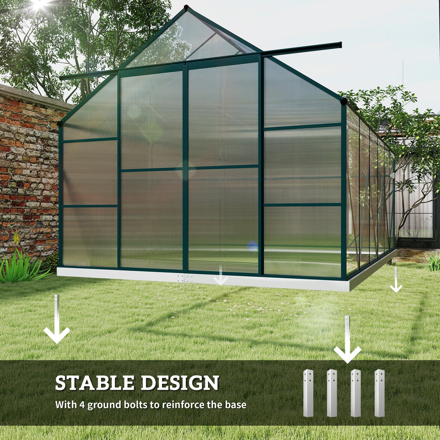 8x12ft Polycarbonate Walk-in Greenhouse Outdoor w/ Double Sliding Door