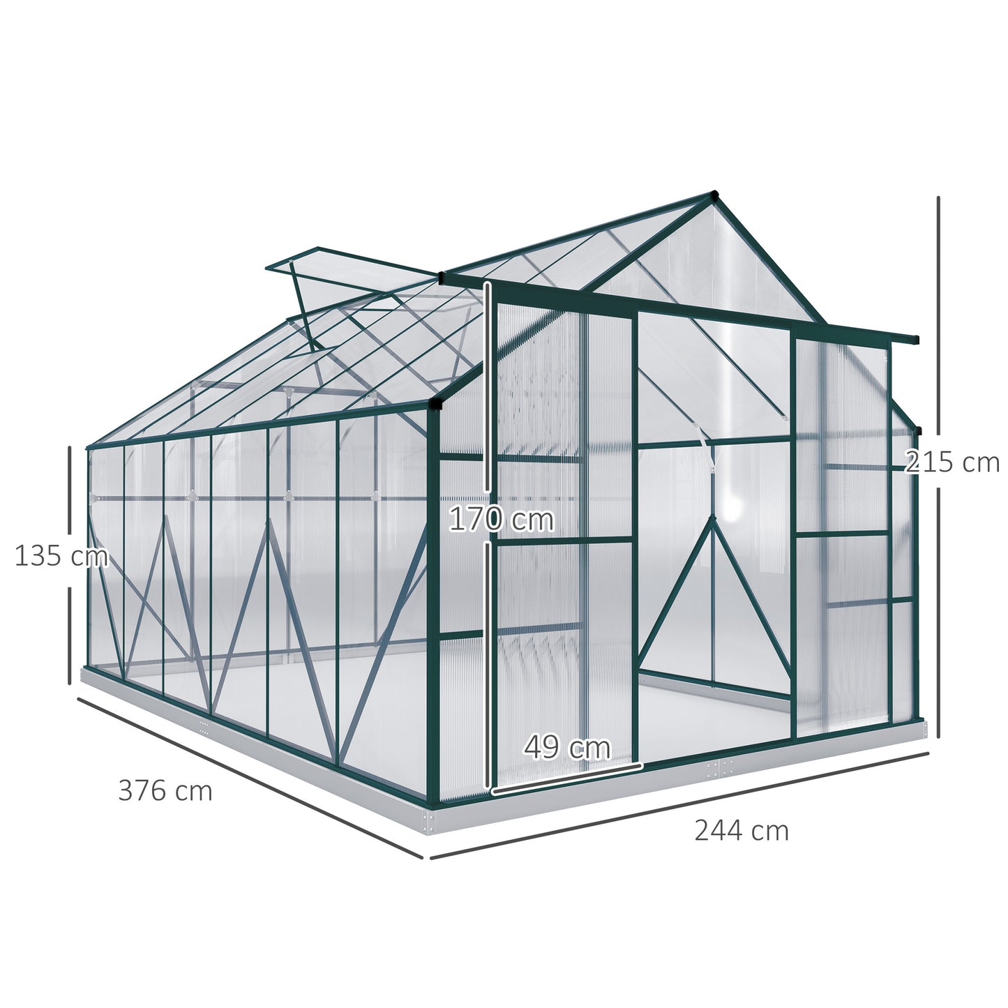 8x12ft Polycarbonate Walk-in Greenhouse Outdoor w/ Double Sliding Door
