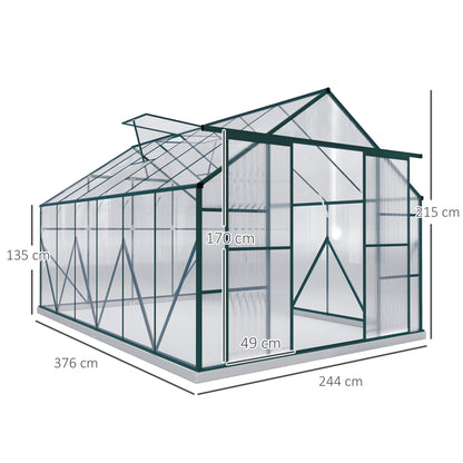 8x12ft Polycarbonate Walk-in Greenhouse Outdoor w/ Double Sliding Door