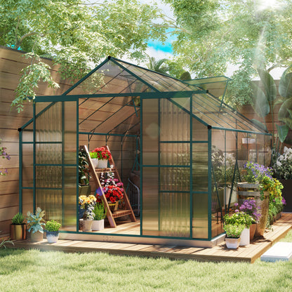 8x12ft Polycarbonate Walk-in Greenhouse Outdoor w/ Double Sliding Door