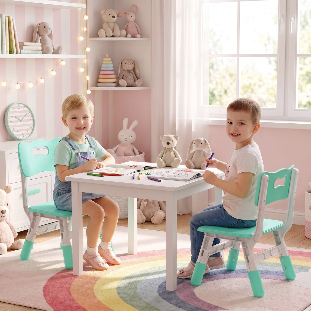 Set of 2 Height-Adjustable Kids' Desk Chairs - Green & White