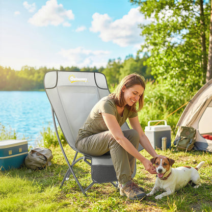 Camping Chair Portable with Side Pocket Light Grey