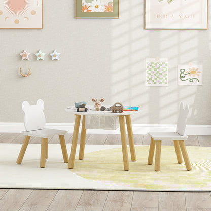3 Pieces Toddler Table and Chair Set with Centre Mesh Bag, Kids Activity Table Set with Bear-Shaped Backrest, for Arts and Crafts, Reading, Dining, Ages 3-6 Years, White
