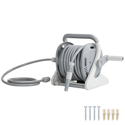 Portable Garden Hose Reel, 20+2 m Wall-Mounted Hose Reel, Grey