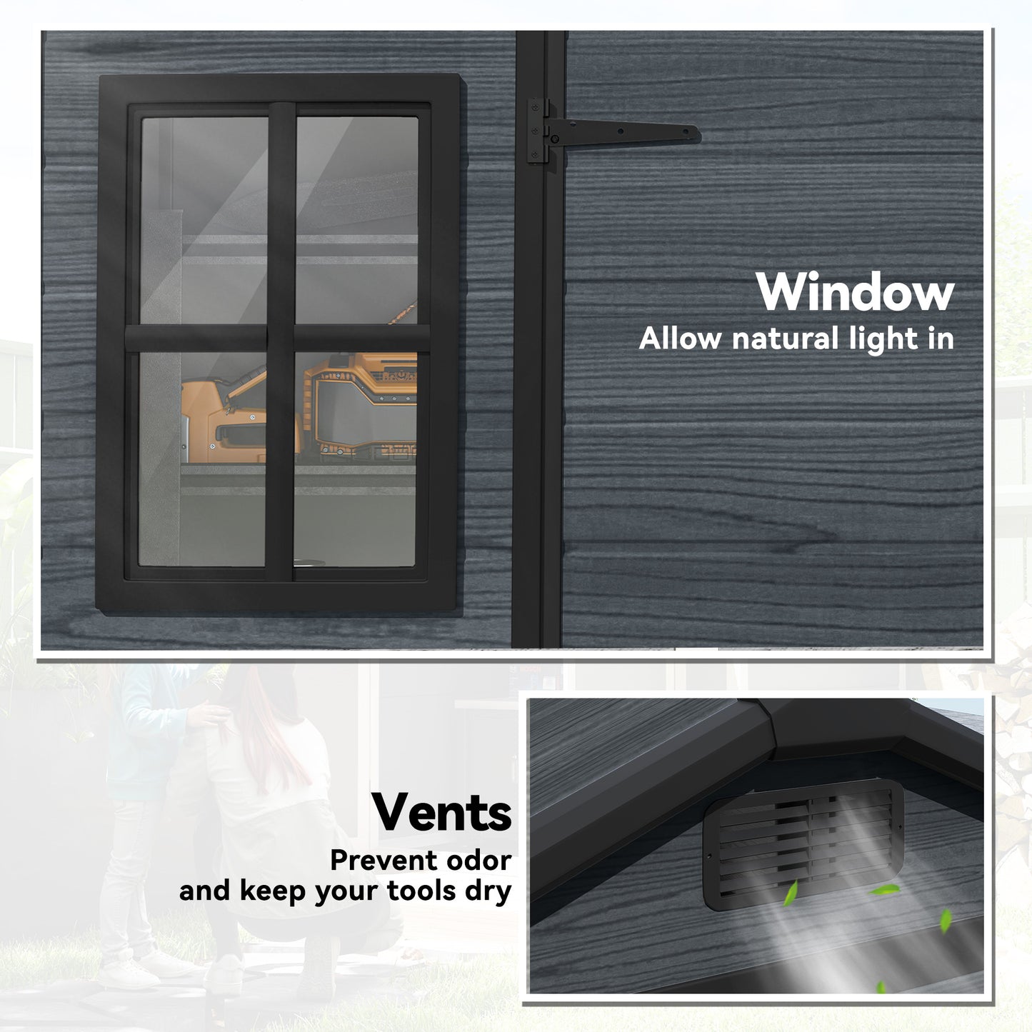 8 x 4 ft Resin Garden Shed with Floor, Lockable Doors, Dark Grey