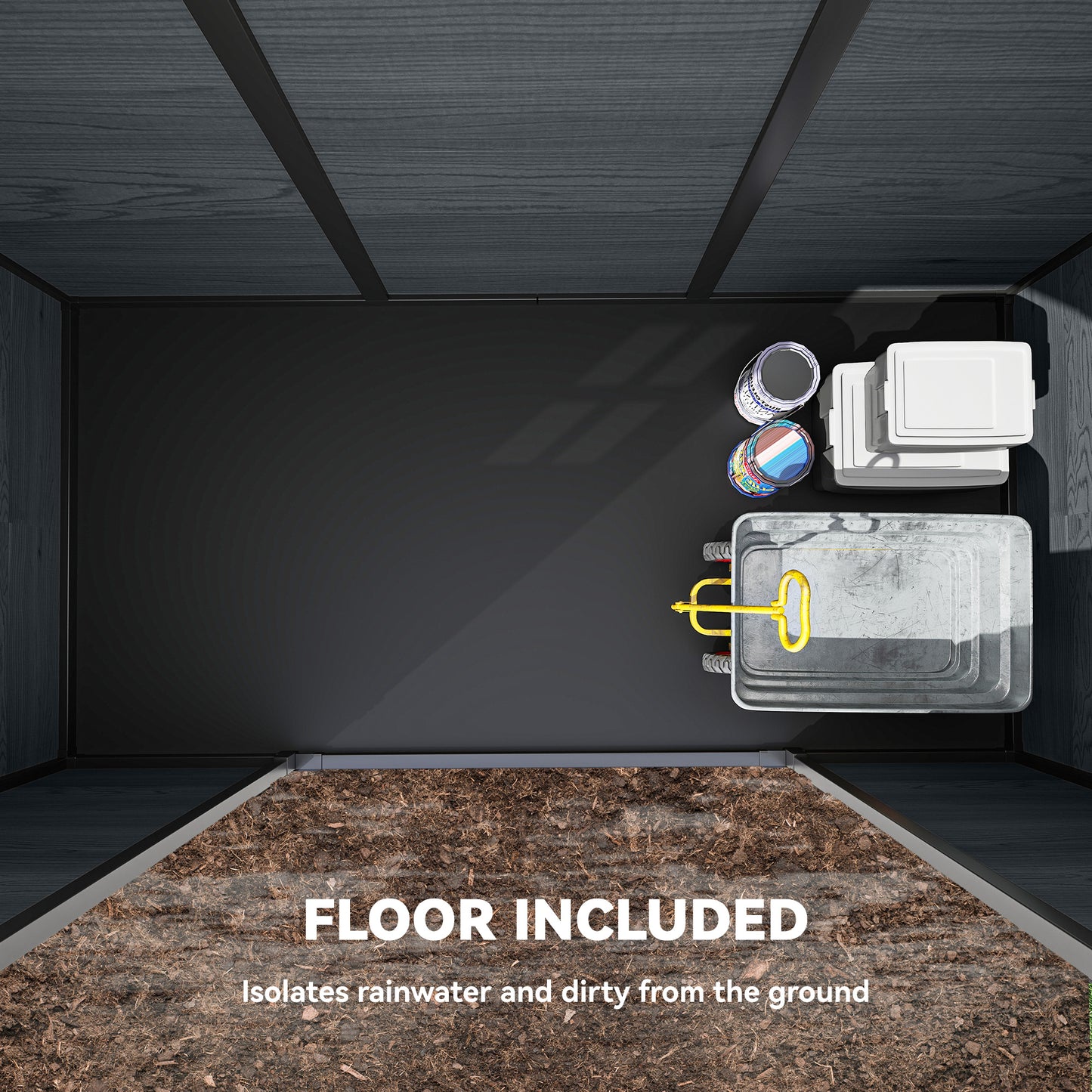 8 x 4 ft Resin Garden Shed with Floor, Lockable Doors, Dark Grey