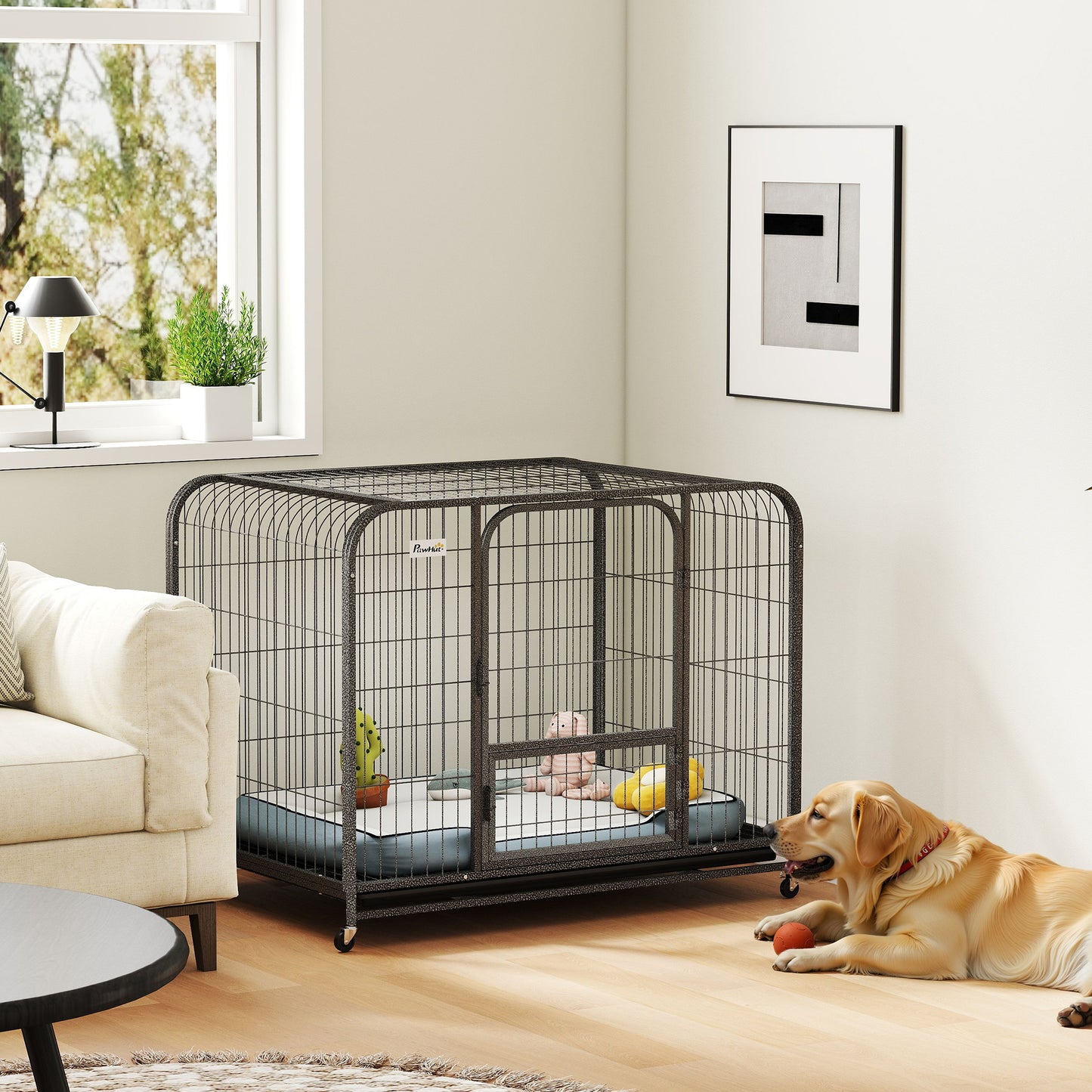 Heavy Duty Dog Crate, Large Dog Cage with Wheels and Tray