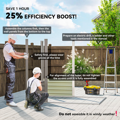 6 x 4FT Galvanised  Metal Garden Shed with Lockable Door, Grey