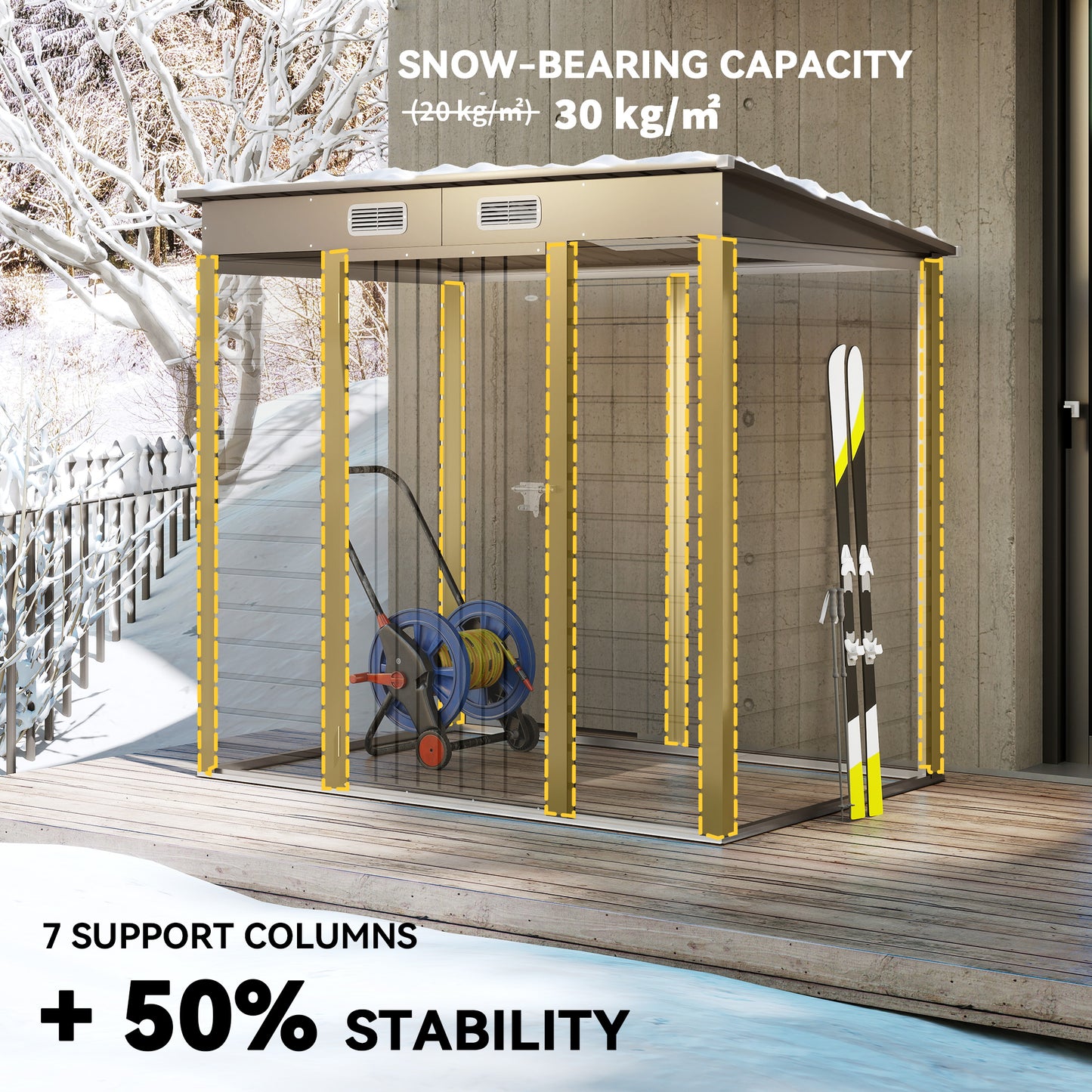 6 x 4FT Galvanised  Metal Garden Shed with Lockable Door, Grey